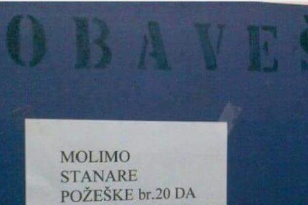 NAŠAO REŠENJE ZA NERVOZNE KOMŠIJE! Stanar zgrade na Banovom brdu rešio je da susedima ostavi URNEBESNU PORUKU (FOTO)