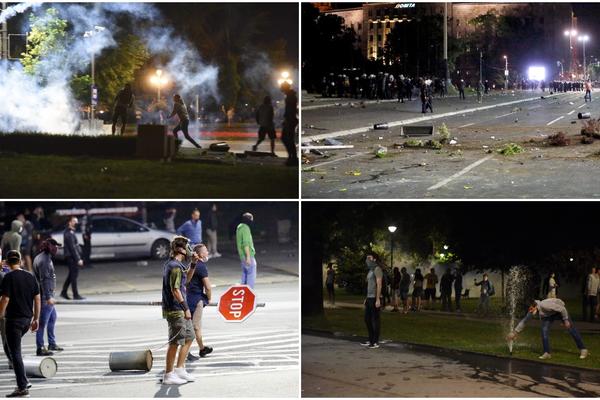 PUSTOŠ NA ULICAMA BEOGRADA POSLE DEMONSTRACIJA: Slomljeni izlozi, zapaljeni automobili, razbacano smeće... (FOTO)