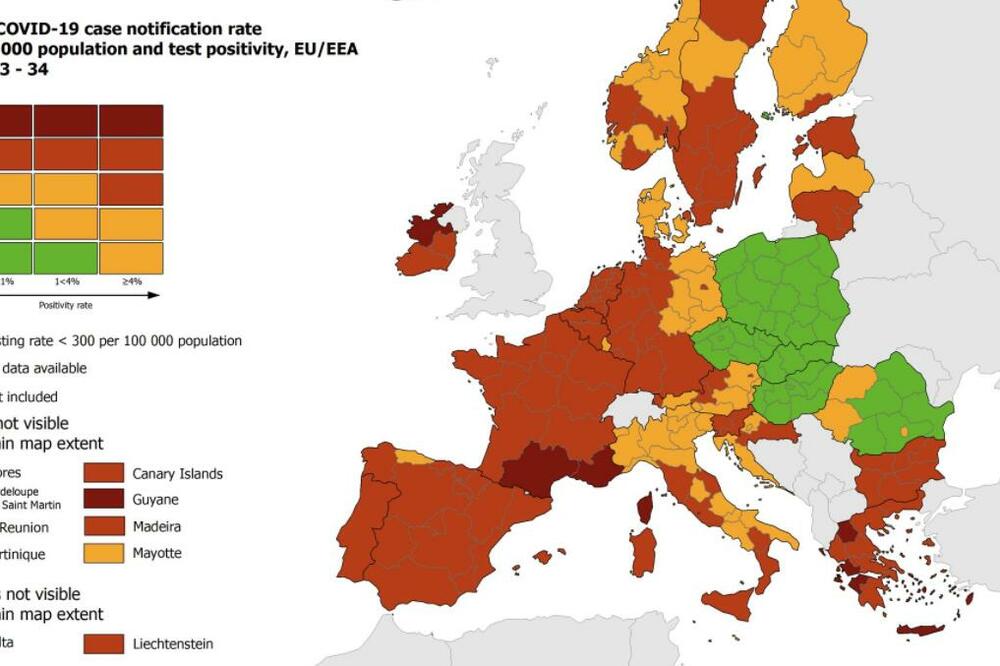 SITUACIJA ZNAČAJNO DRUGAČIJA NA NOVOJ KORONA-KARTI EU: Delovi Hrvatske prešli u CRVENU ZONU (FOTO)