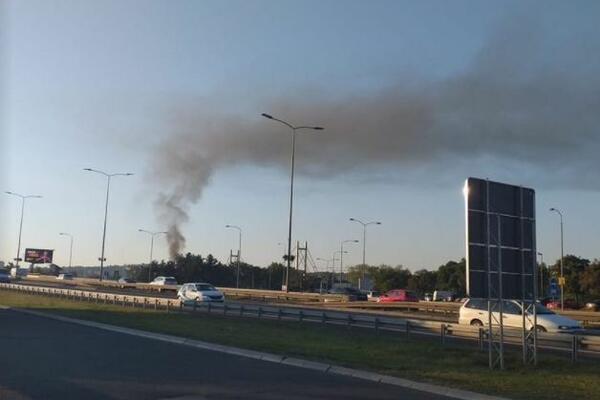 POŽAR KOD MOSTA NA ADI: Oblak dima iznad Novog Beograda (FOTO)