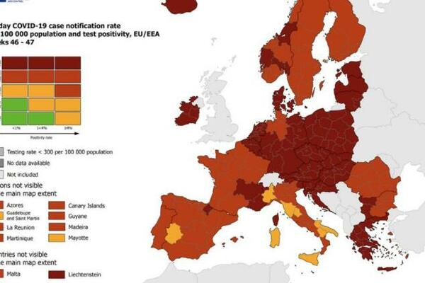 OBJAVLJENA NOVA KORONA KARTA EVROPE! Ni jedna zemlja nije u zelenoj zoni (FOTO)