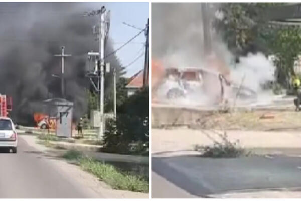 ZAPALIO SE AUTOMOBIL U JAKOVU: Vatra kulja na sve strane, OD NJEGA NIŠTA NIJE OSTALO (VIDEO)