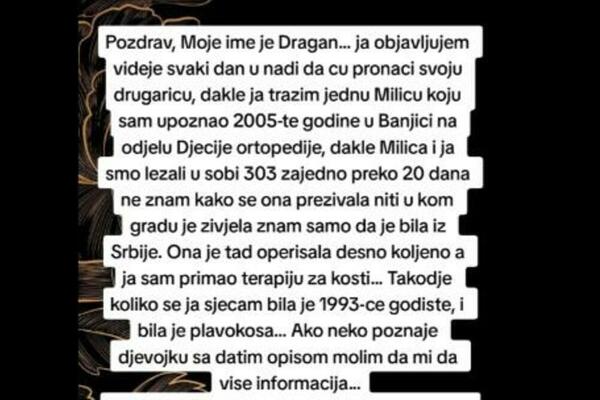 DRAGAN 18 GODINA TRAŽI MILICU IZ SOBE 303, ŽELI DA JE VIDI JOŠ JEDNOM: Ništa ne znam sem godišta i da je plava