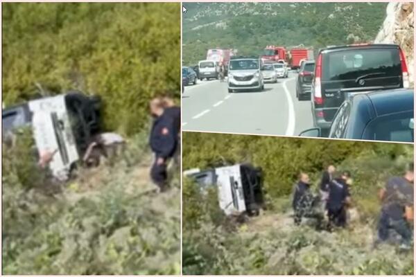 PRVI SNIMCI SA MESTA TEŠKE NESREĆE U CRNOJ GORI: Autobus sleteo u PROVALIJU, ima STRADALIH kod Cetinja (VIDEO)