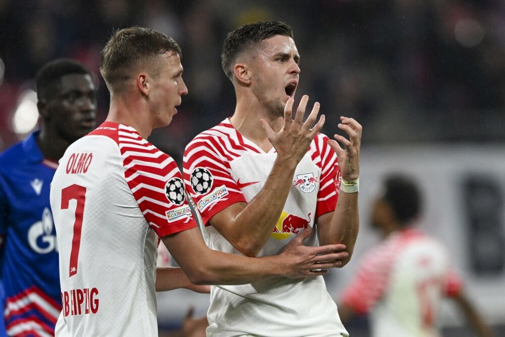 Dani Olmo i Kristof Baumgartner na utakmci Lajpciga i Crvene zvezde