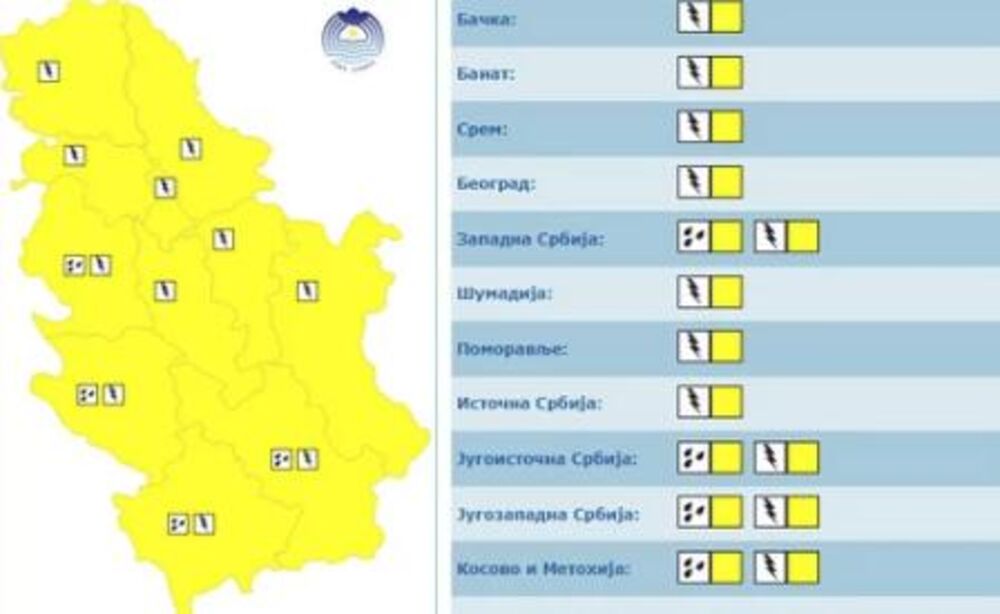 Žuti meteoalarm za 30. maj