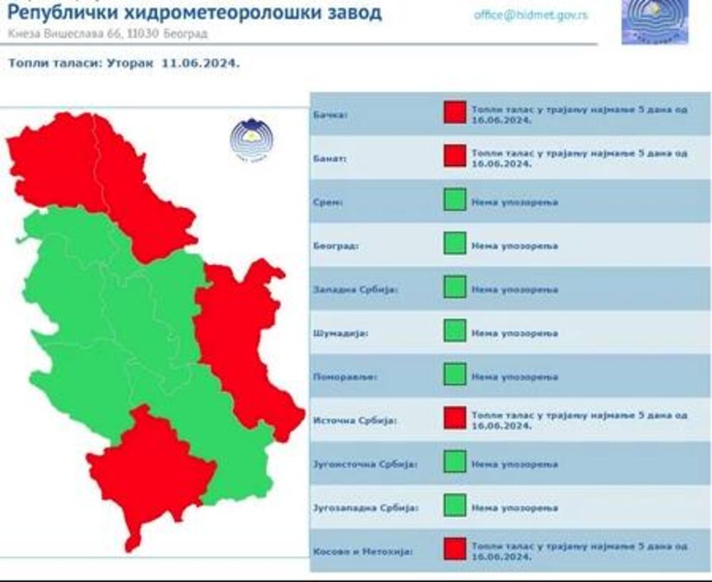 Mapa upozorenja na topli talas