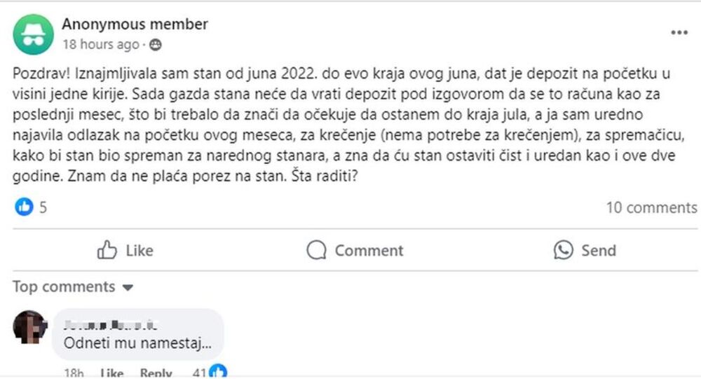 Objava na grupi SBU