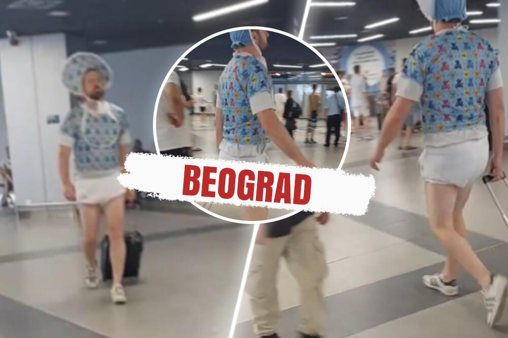 PORTIKLA, KAPICA, PAMPERS! Putnici na beogradskom aerodromu UNEZVERENO GLEDALI šta je ovaj čovek obukao (VIDEO)