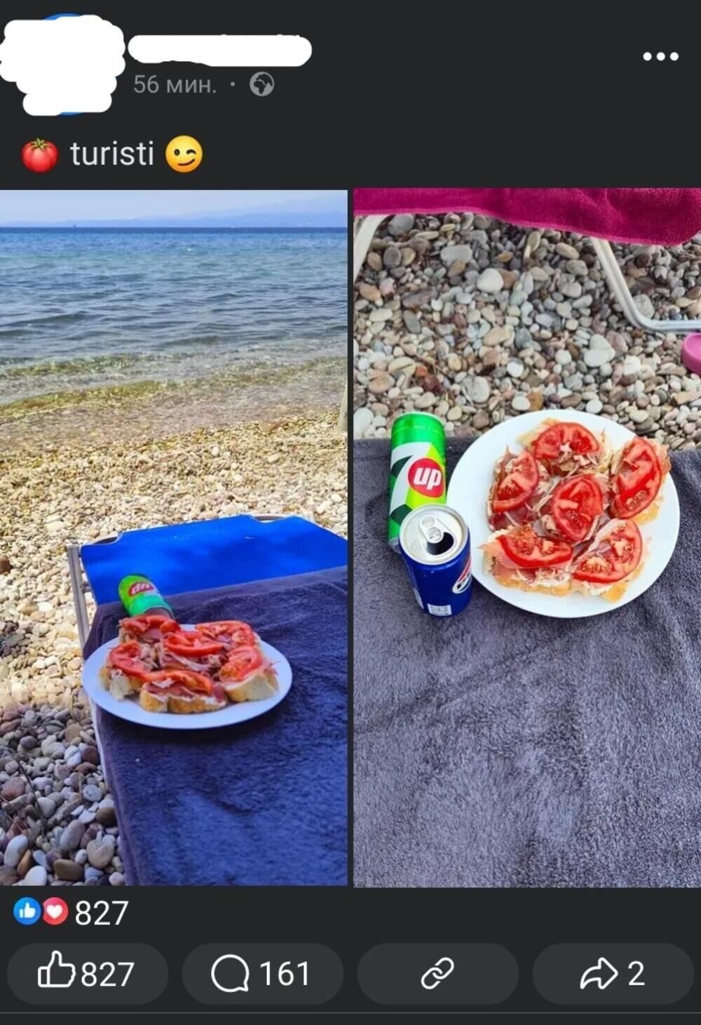 Sendvič sa paradajzom na plaži