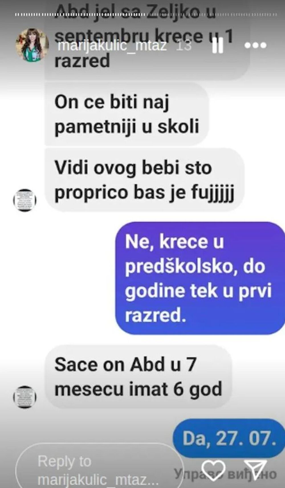 Marija Kulić o unuku Željku i upisivanju u školu