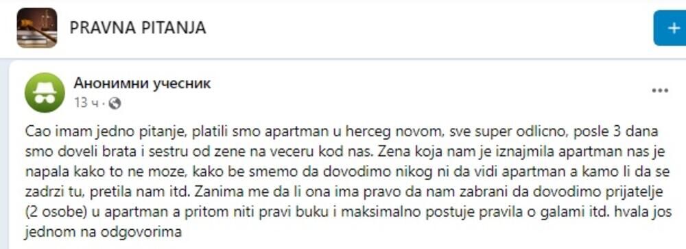 Svađa vlasnice apartmana i Srbina