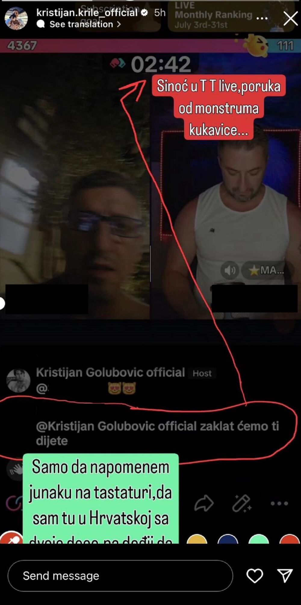 Sinoć u TikTok lajvu je stigla jeziva poruka