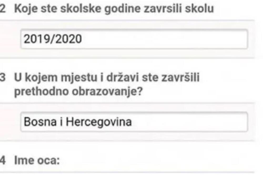 Bosanac upisao fakultet u Hrvatskoj: U odeljku "ime oca" napisao nešto što je podiglo obe zemlje na noge (FOTO)