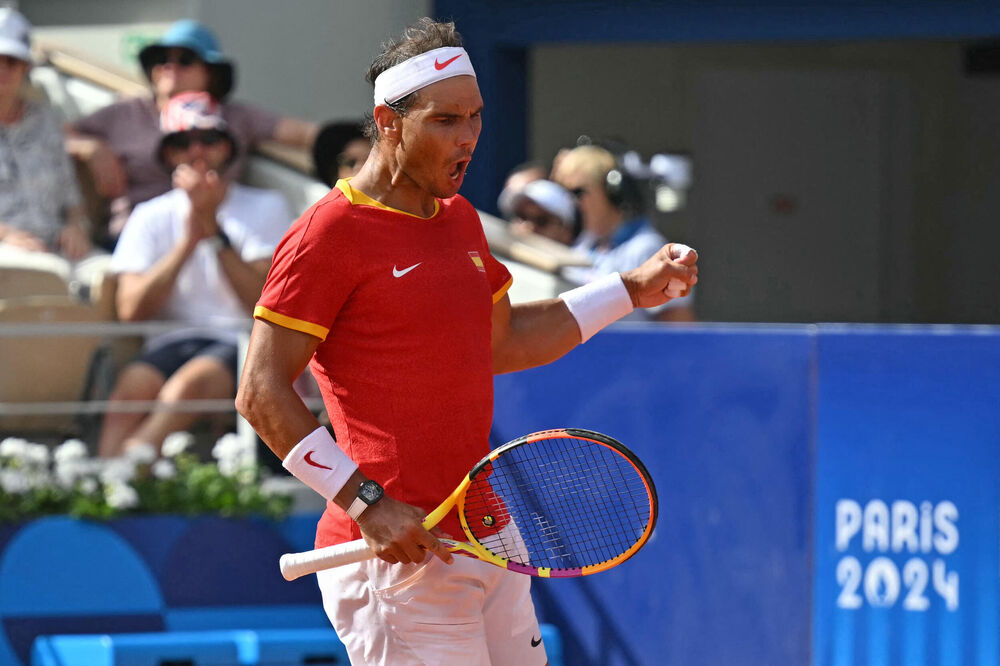 Rafael Nadal na meču prvog kola Olimpijskih igara u Parizu protiv Martina Fučovića 