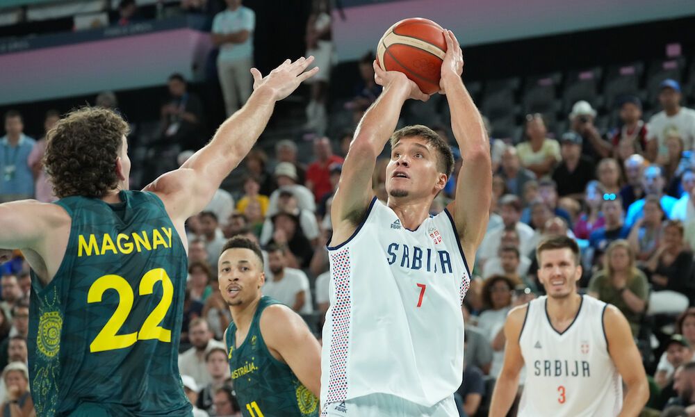 Bogdan Bogdanović na utakmici Srbije i Australije u četvrtfinalu Olimpijskih igara u Parizu