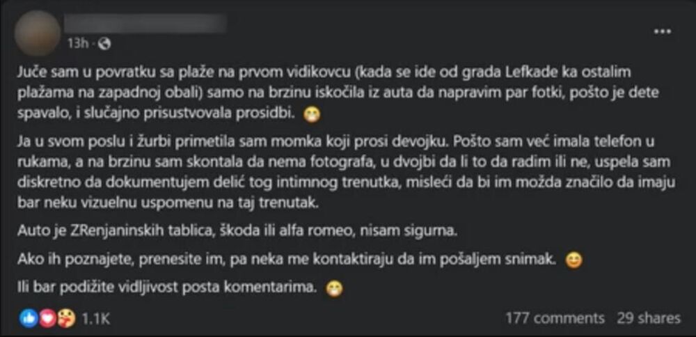 Srpkinja snimila prosidbu