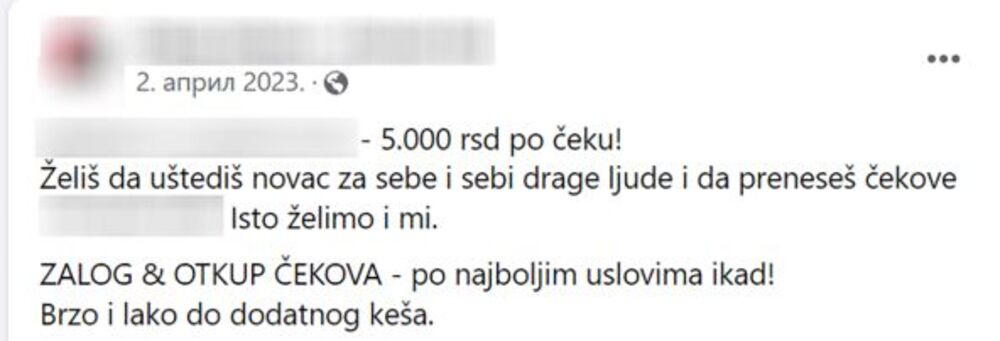 Unovčavanje čekova