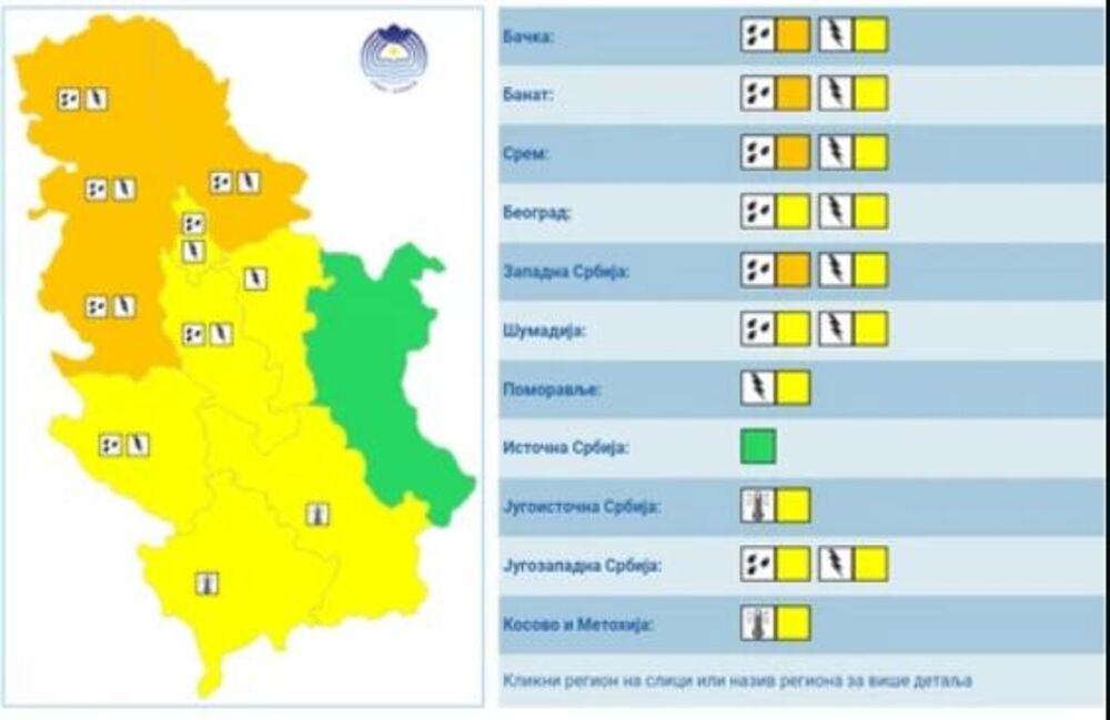 Meteoalarm za subotu 28. septembar