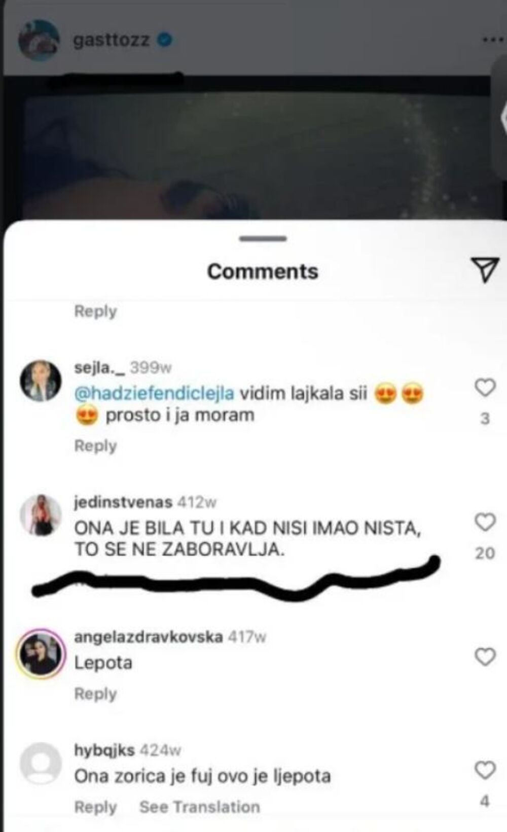 Sofija komentarisala gastozovu objavu