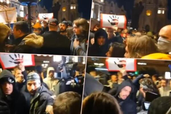 Međusobno se potukli demonstranti u Novom Sadu: Razbijaju stakla, pokušavaju da razvale vrata na Gradskoj kući