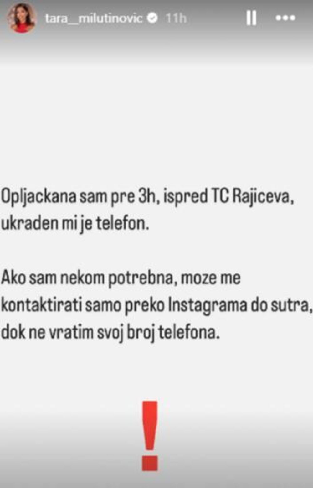 Tara Milutinović otkrila da je opljačkana