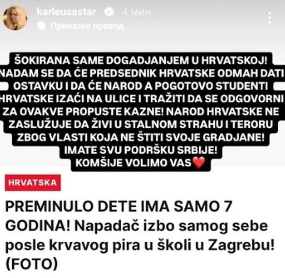 Jelena Karleuša o ubistvu u Zagrebu